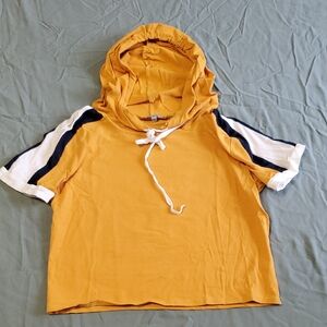 Charlotte Russe Mustard Hooded Top with White Drawstring
